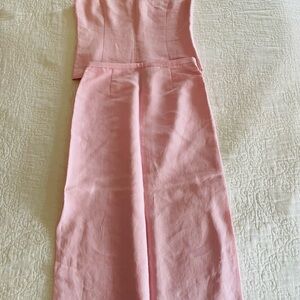 Vintage Ann Taylor 2 piece set Tank + Pencil Skirt Pastel Pink Linen Blend-Lined